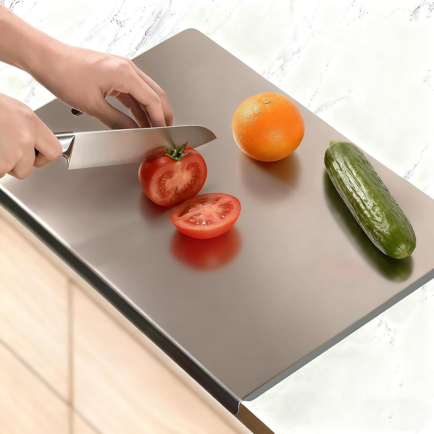 Large Stainless Steel Cutting Board with Lip for Kitchen, Chopping Boards with Grey Non-slip Mat, Cutting Board with Counter Lip for Meat, Fruits, Vegetables, Bread,Dough(15.75" Γ 11.81")