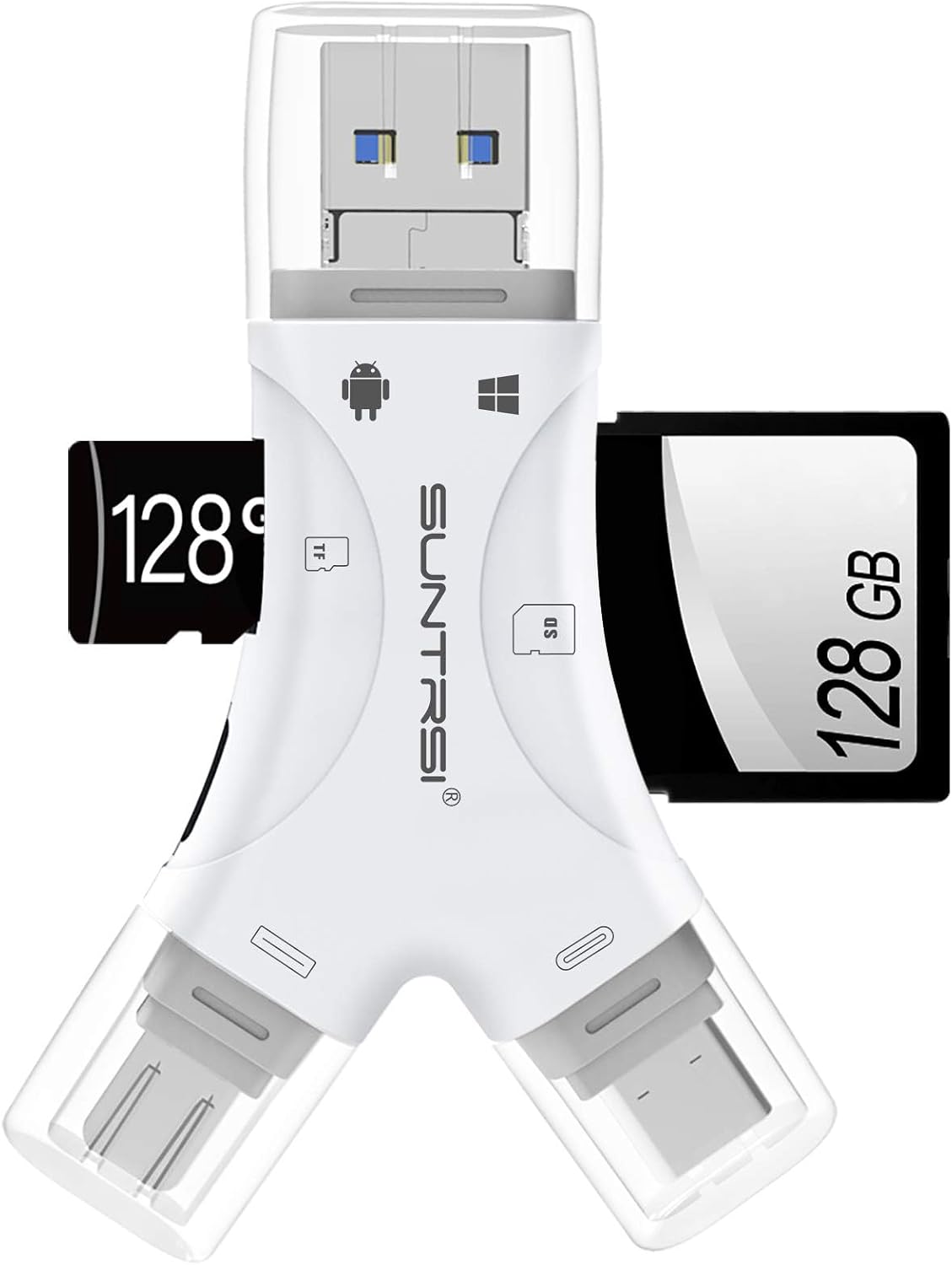 SD Card Reader for iPhone/ipad/Android/Mac/Computer/Camera,4 in1 Micro SD Card Reader Trail Camera Viewer, Portable Memory Card Reader SD Card Adapter for SD and TF Cards(White)