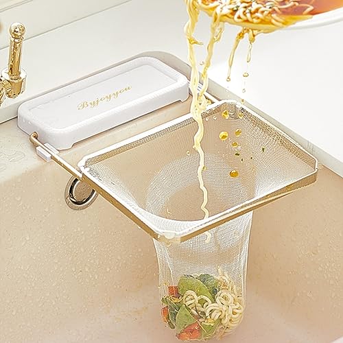 Sink Hanging Drain Basket Stainless Steel Corner Sink Strainer Basket Holder with 50 Pcs Filter Mesh Strainer Kitchen Sink Food Catcher for Kitchen Leftover