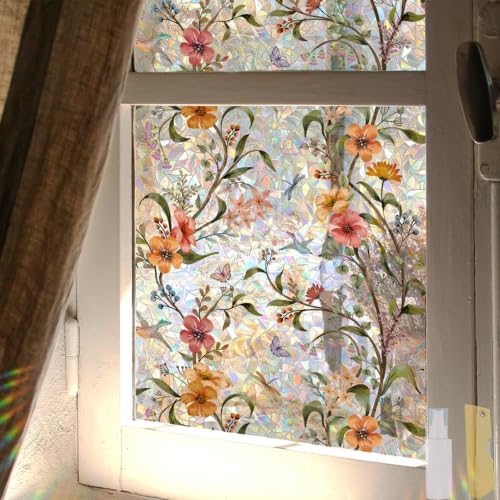 WBQMUNY Stained Glass Window Film,17.5" x 78.7" Window Privacy Films