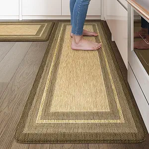 KIMODE Anti Fatigue Kitchen Mat, Cushioned Boho Kitchen Rugs Sets of 2 | Non Slip Farmhouse Kitchen Mats for Floor, Waterproof Standing Desk Mats for Laundry Office Sink Brown/Khaki 20"x47"+20"x32"