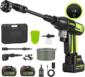 LCD Display Portable Cordless 725 PSI Pressure Washer with Brushless Motor | 21V 2x3.0Ah Rechargeable Batteries Powered Handheld Pressure Washer, 6-in-1 Nozzle for Car Floor Wall Fence Garden Cleaning