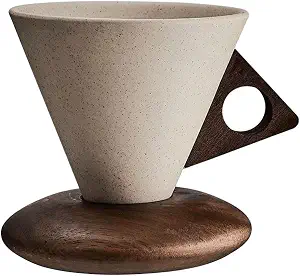Retro ceramic coffee mug, Creative Cone coffee cup set Unique Ceramic Coffee Tea Cups wood handle and coaster - Suitable for home, restaurant, party and office use 8.45floz
