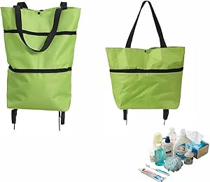 Btolin 2-in-1 Foldable Shopping Cart with Wheels,Waterproof & Sturdy Grocery Bag Hand Truck, Collapsible Portable Rolling Tote for Supermarket,Laundry,Travel,33 lbs Capacity,Waterproof Oxford Fabric